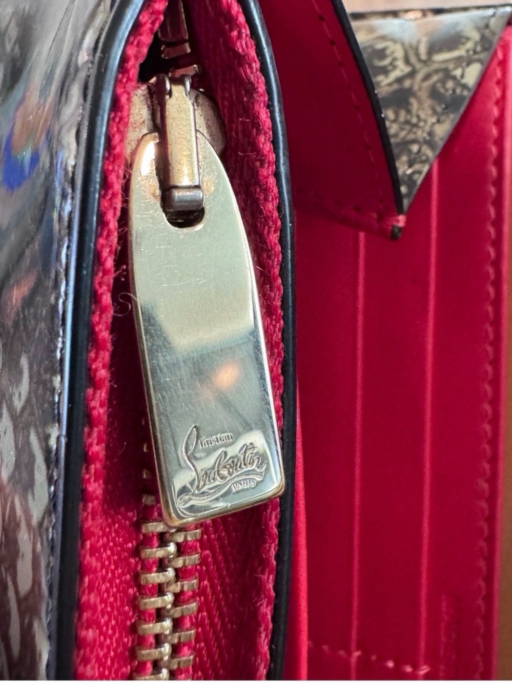 Louboutin Spikes Zip-Around Clutch Wallet snakeskin Python pattern w Entrupy - Picture 8 of 13